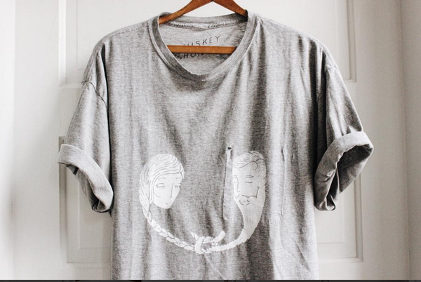 W&H Vintage Screenprint Tee - Heads in White